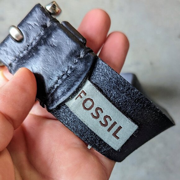 Fossil Black Genuine Leather Silver Buckle Belt size 40 - Picture 8 of 10